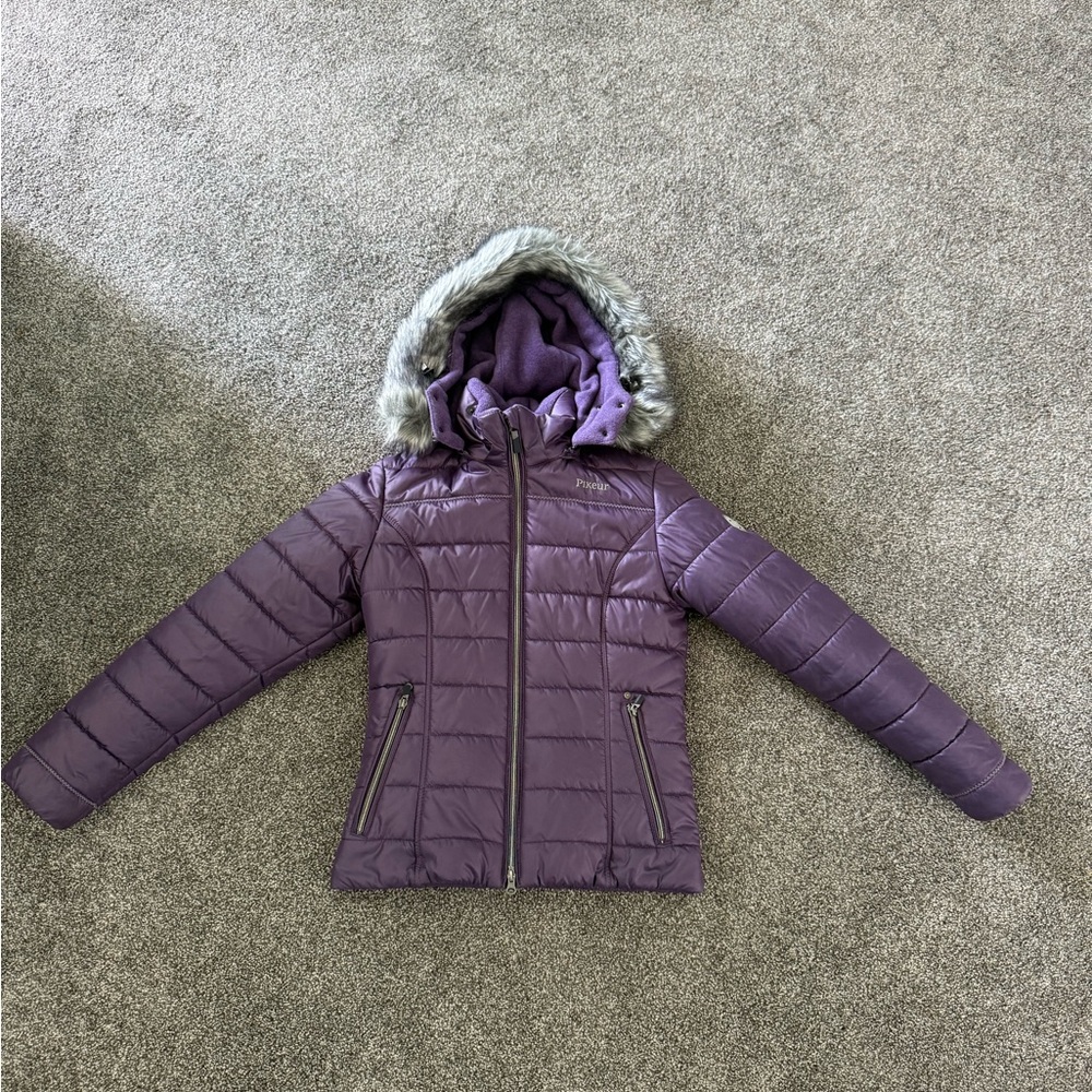 Romfh Purple Quilted Puffer Jacket with Faux Fur Hood